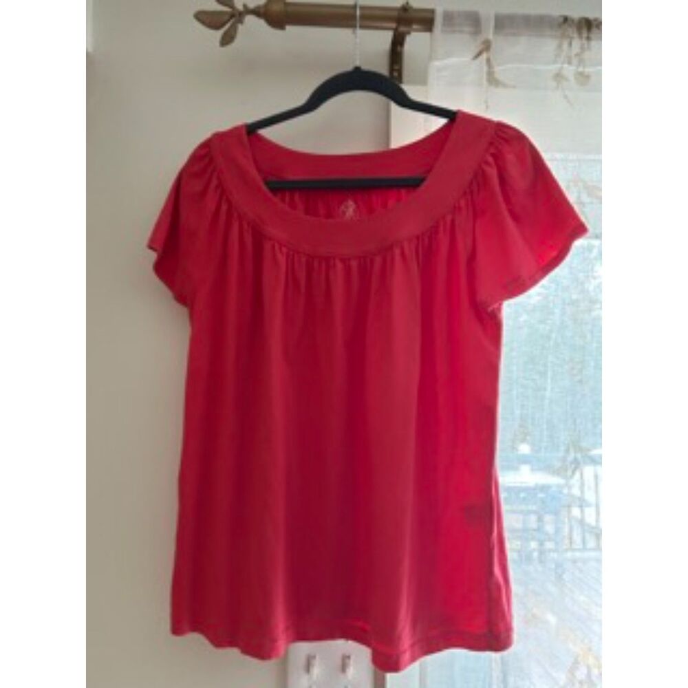 Chaus Red Short Sleeve Knit Top Women’s Large Soft Casual Shirt